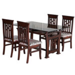 GF Teak Wood With Glass Dinning Table